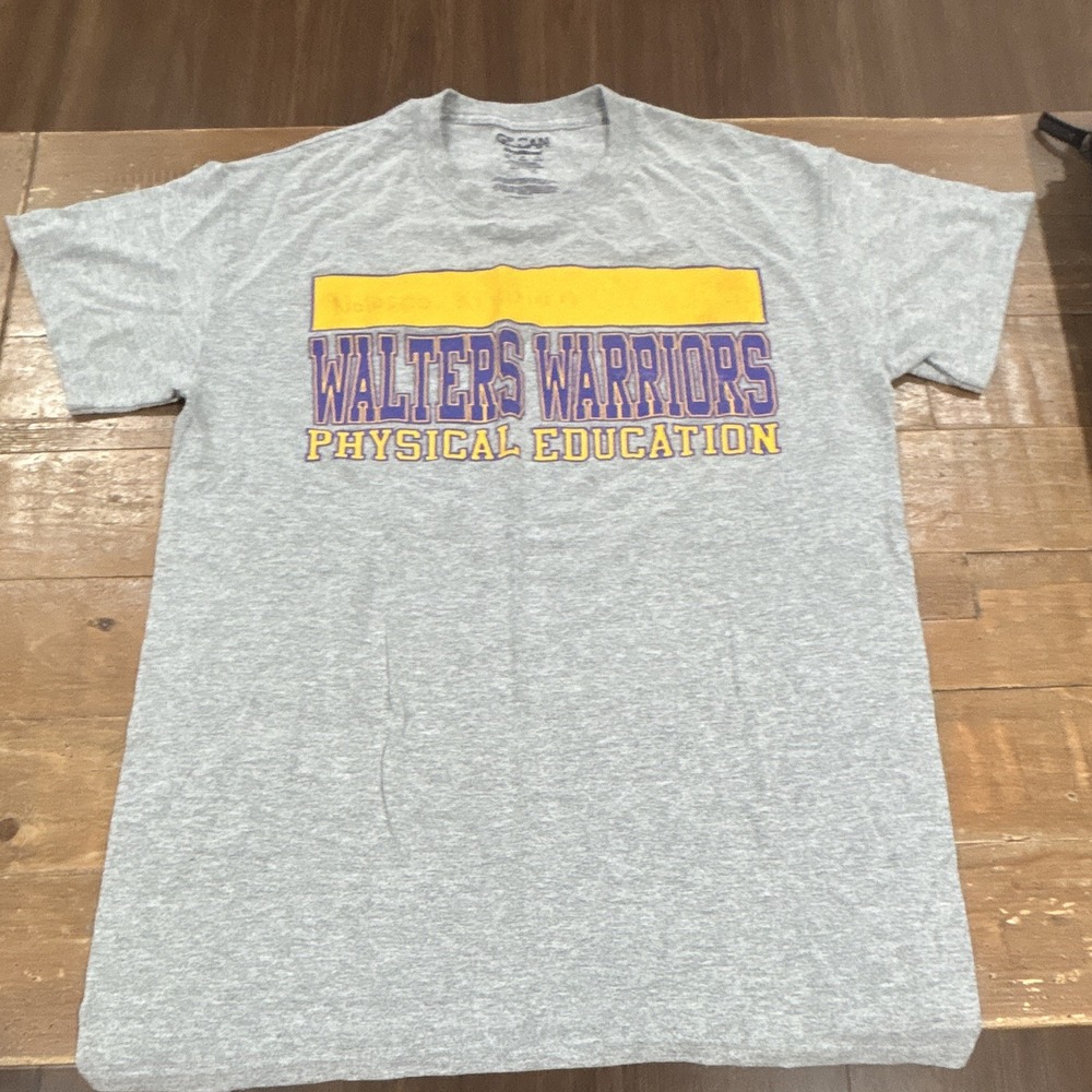 Gildan DryBlend Men's Gray Walters Warriors Graphic T-Shirt Crew Neck Size M
